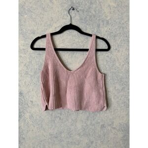 Intermix‎ Knit Tank Top Womens S Blush Pink V-Neck Shaker Stitch Sleeveless